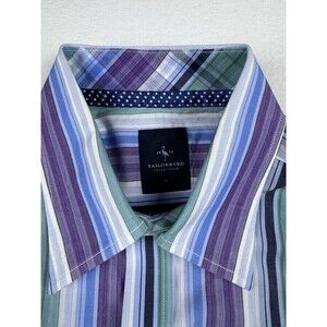 TAILORBYRD Mens Striped Performance Long Sleeve Button Up Shirt Large Multicolor